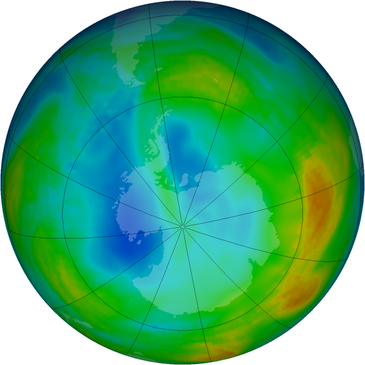 Antarctic ozone map for 28 June 1992